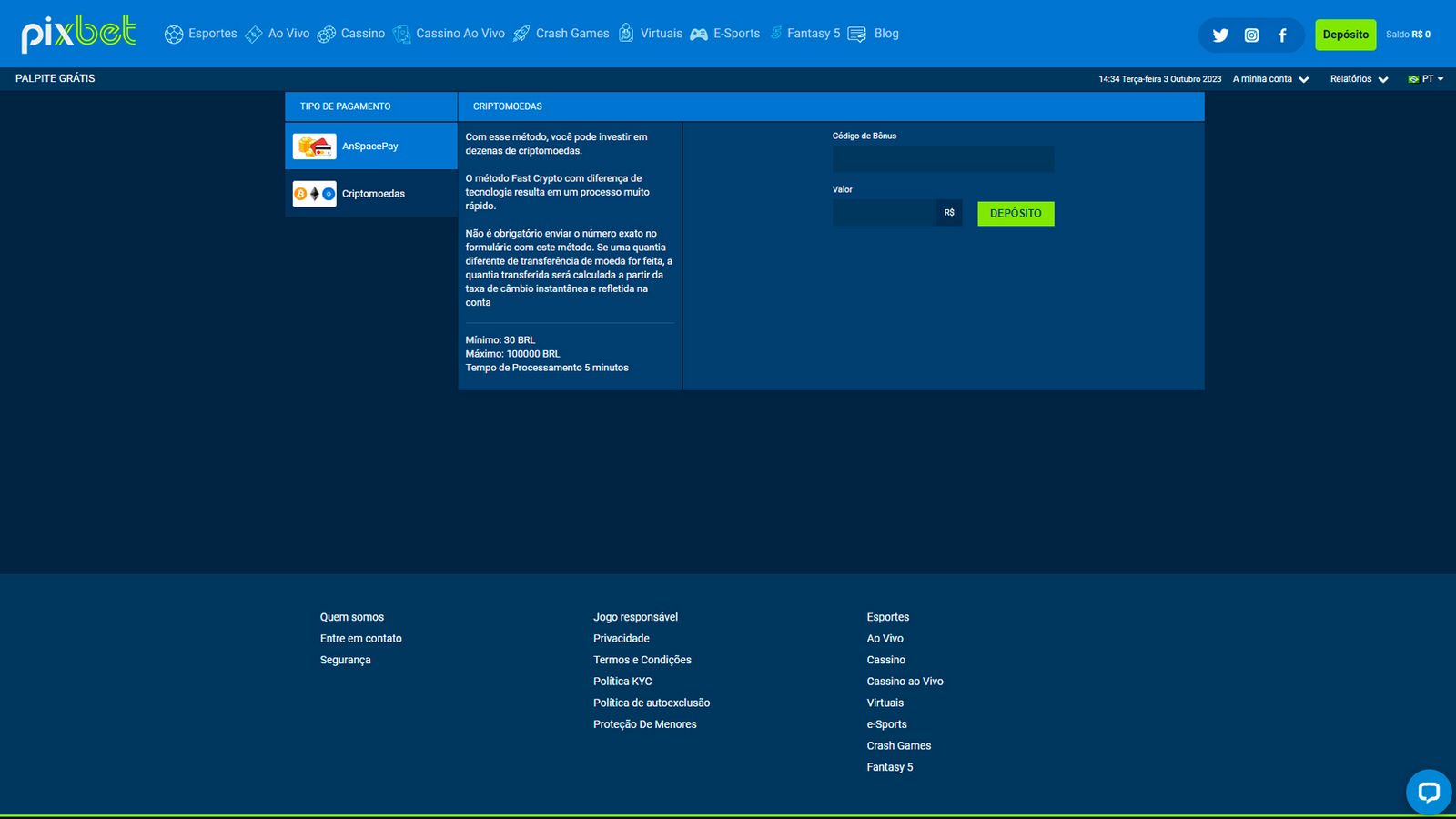 Login e Cadastro na Pixbet